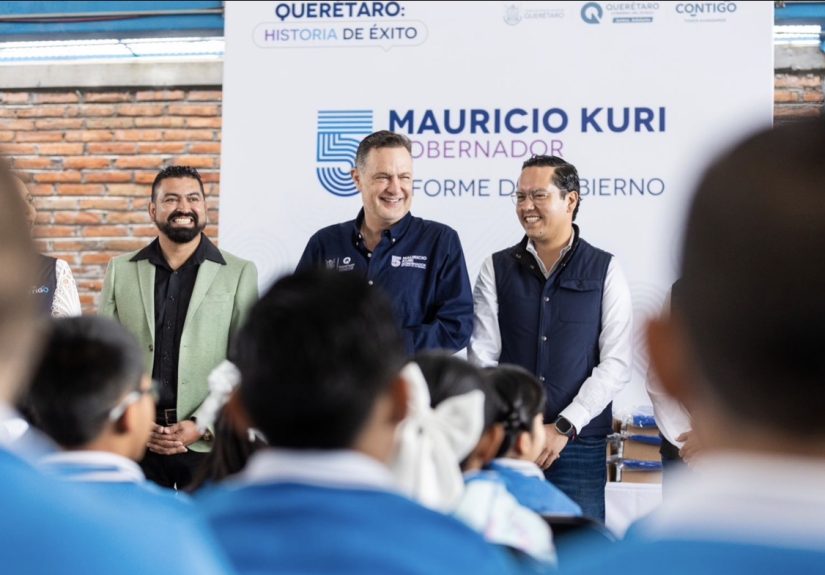Mauricio Kuri y Chepe Guerrero entregan nuevas aulas y útiles escolares en La Negreta